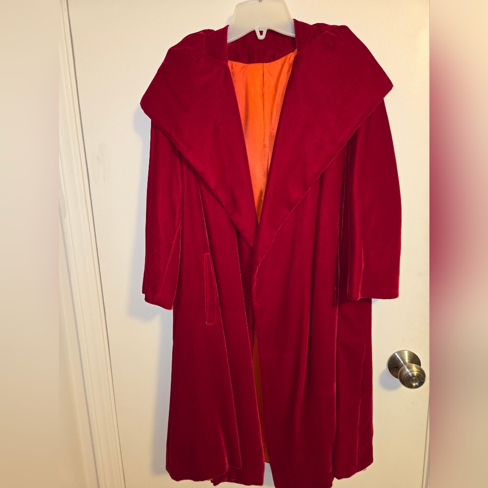 Red Velvet Trench Coat with Orange Lining